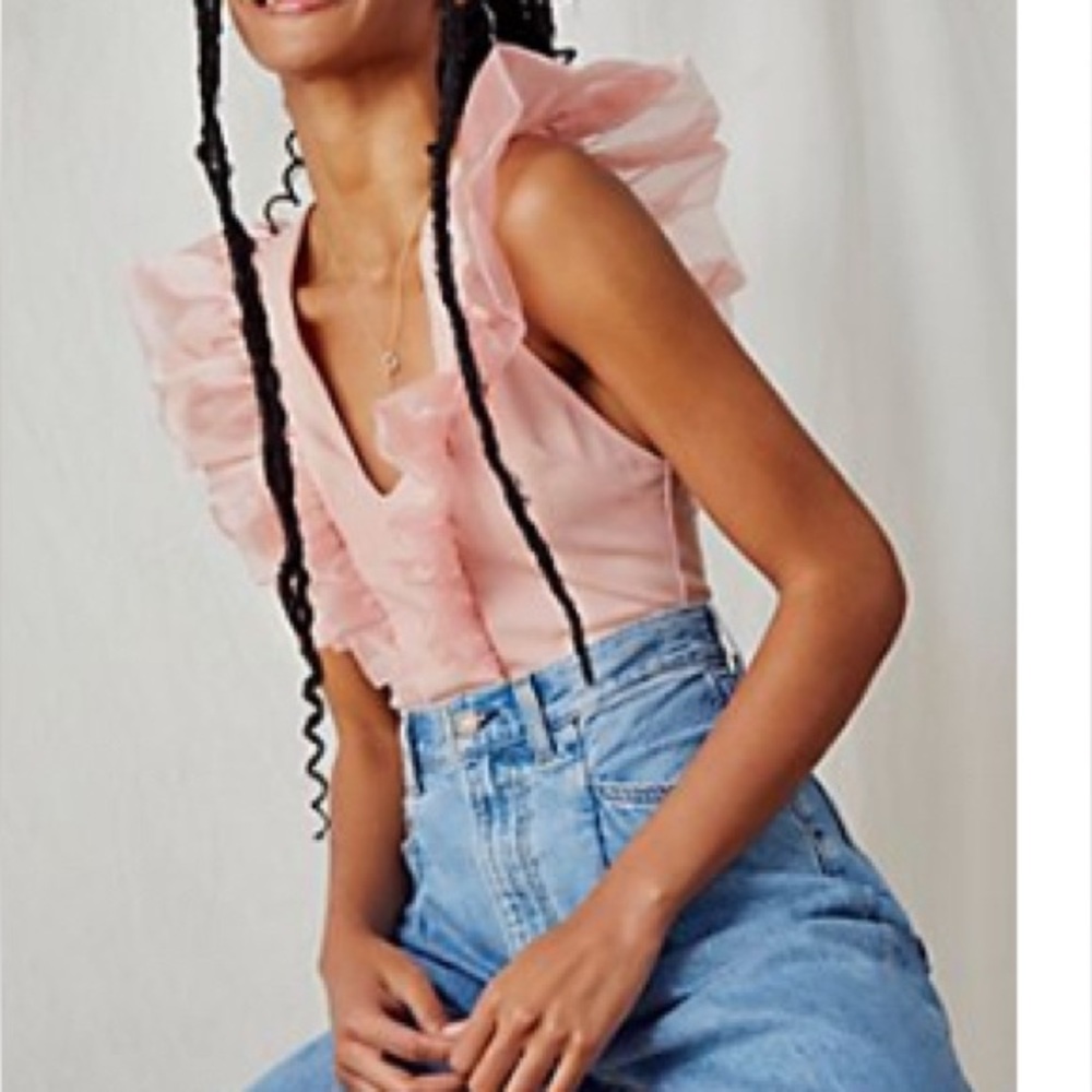 Free People Peach Ruffle Bodysuit